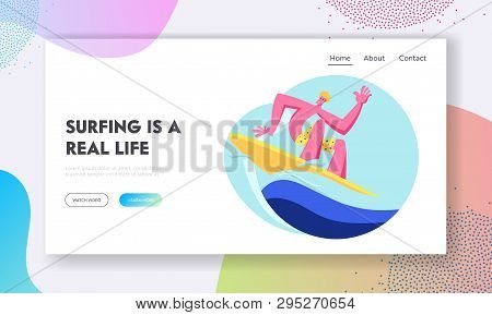 Surfing Sport, Recreation. Young Surfer Riding Sea Wave On Surf Board. Summertime Activity, Healthy 