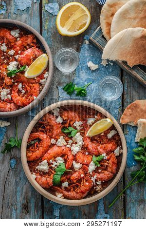 Prawn In Tomato Sauce With Feta Cheese, Greek Cuisine