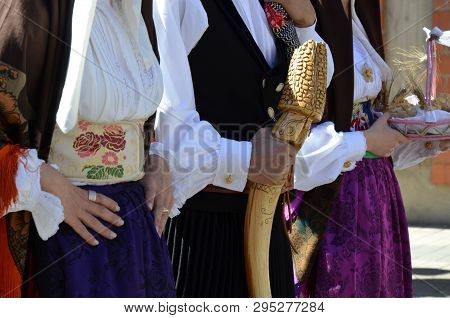 Folk Of Sardinia, Detail Of A Traditional Sardinian Costume