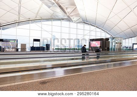Hong Kong, China - April 17, 2013 - Travalator At Hong Kong International Airport