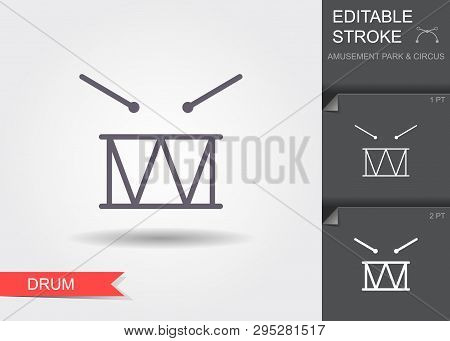Drum. Line Icon With Shadow And Editable Stroke
