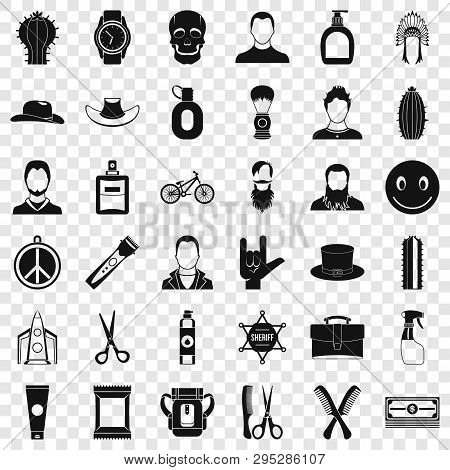 Cutting Hair Icons Set. Simple Style Of 36 Cutting Hair Icons For Web For Any Design