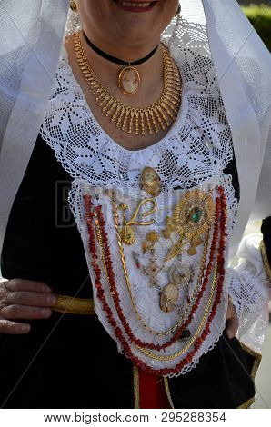 Folk Of Sardinia, Detail Of A Traditional Sardinian Costume