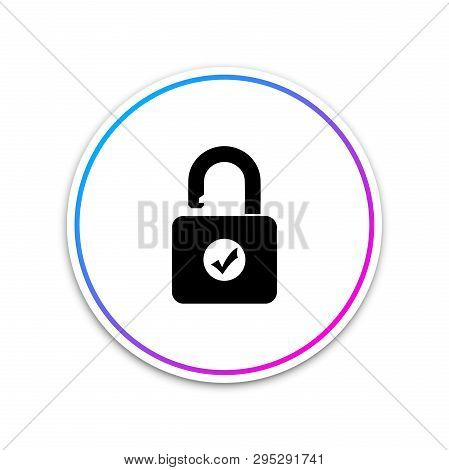 Open Padlock And Check Mark Icon Isolated On White Background. Security Check Lock Sign. Circle Whit
