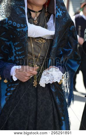 Folk Of Sardinia, Detail Of A Traditional Sardinian Costume