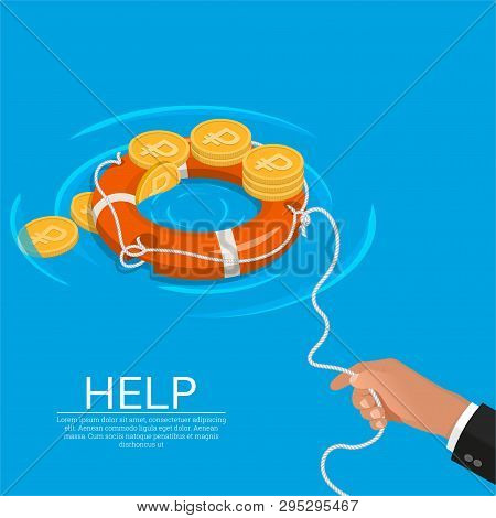Lifebuoy For The Aid To Ruble. Business Concept. Rescue Of Economy. Deduction Of A Course. Isometry.