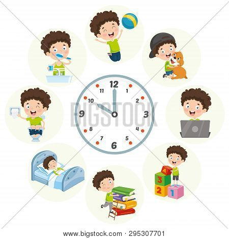 Vector Illustration Of Kids Daily Routine Activities