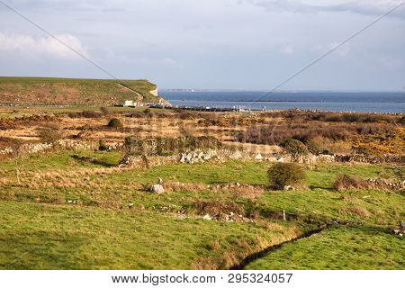 Farm Field And Silvestrand Beach In Galway Bay