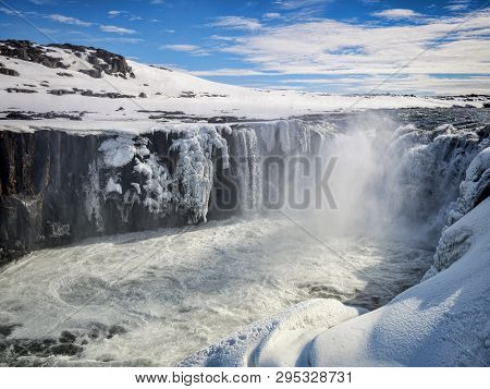 Selfoss Waterfall On The Jokulsa A Fjollum River In Northern Iceland, Upstream From The Dettifoss Fa