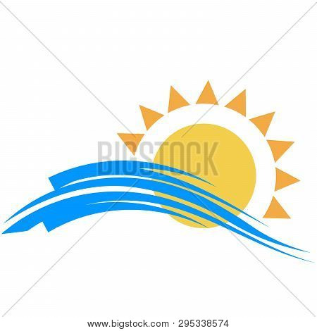 Travel Logo Template. Sun With Sea Waves. Vector Illustration Isolated On White .