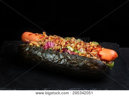 Homemade Hot Chili Dog With Onions And Sauce.