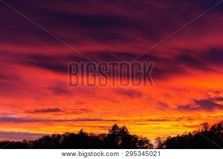 Dramatic Sunset In An Autumn Dusk As Background