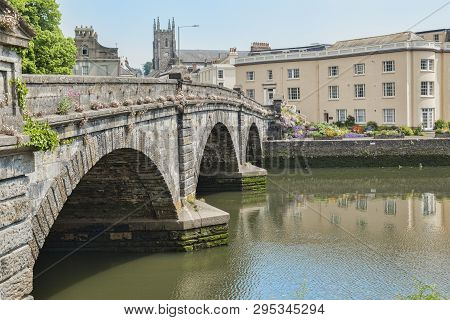 Totnes Bridge And The River Dart On A Bright Spring Day.