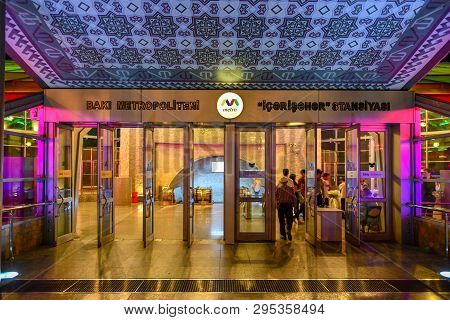 Baku, Azerbaijan - July 14, 2018: Entrance To The Metro Station Icheri Sheher (old City) Of Baku, Az