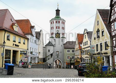 Guenzburg, Germany, April 6, 2019: Marketplace And View To The Lower Gate In The Historic Old Town O