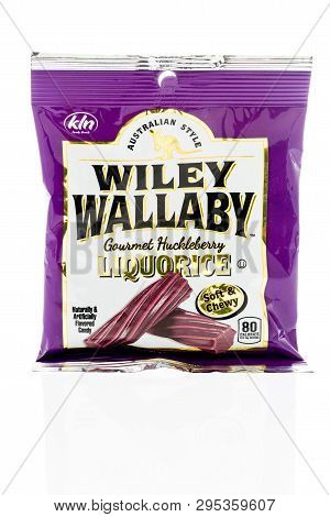 Winneconne, Wi -  14 April 2019: A Package Of Australian Sytle Wiley Wallaby Gourmet Huckleberry Liq