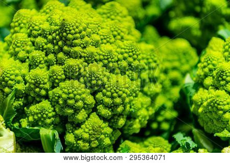Romanesco Close Up In Bushel At Farmers Market