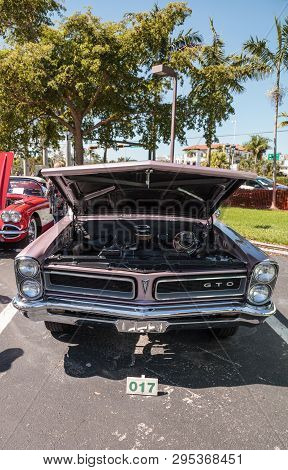 Naples, Florida, Usa - March 23,2019: Pink 1965 Pontiac Gto At The 32nd Annual Naples Depot Classic 