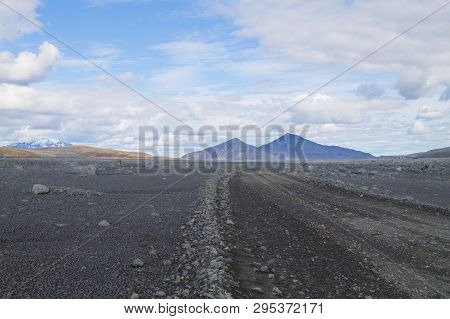 Dirt Road Along Central Highlands Of Iceland. Iceland Landscape. Route F907