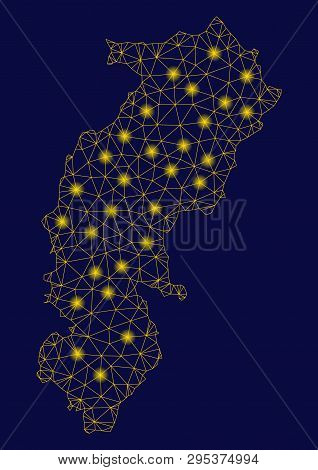 Bright Yellow Mesh Chhattisgarh State Map With Glare Effect. Wire Frame Triangular Mesh In Vector Ep