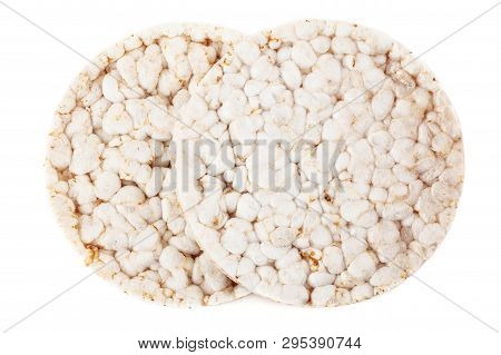 Grain Crispbreads Isolated On White Background.  Puffed Whole Grain Crispbread. Dieting Eating Conce