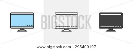 Computer Monitor Icon. Line, Glyph And Filled Outline Colorful Version, Desktop Screen Outline And F