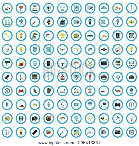 100 Technological Icons Set In Flat Style For Any Design Vector Illustration