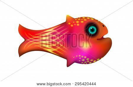 Red Little Fish. Cartoon Funny Life Illustration Of Sea Animal Symbol. Marine Stock. Optimized From 