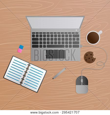 Work Office Desk Bsckground Vector Illustration Flat Desing