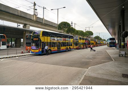 HONG KONG, CHINA - CIRCA JANUARY, 2019: double-decker buses at Hong Kong Airport Bus Terminus.