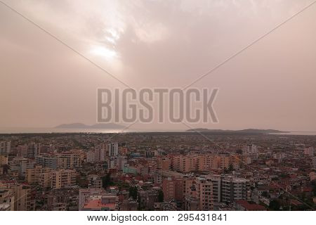 Aerial Panoramic View To Vlore City And Sea In Albania