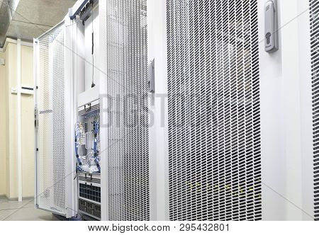 Technical Wall Of Cellular Data Terminal Rows Ready For Checking