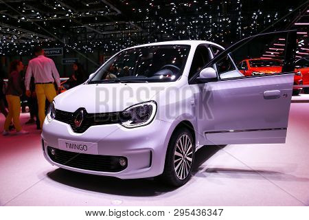 Geneva, Switzerland - March 10, 2019:  Small City Car Renault Twingo Presented At The Annual Geneva 