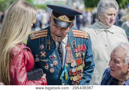 Lutsk , Ukraine, May 9, 2014: Victory Day, People Column