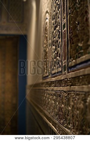 Marrakesh, Morocco - Jan 20: Moroccan Architecture Traditional Arabian Design - Rich Riyad Dar Si Sa
