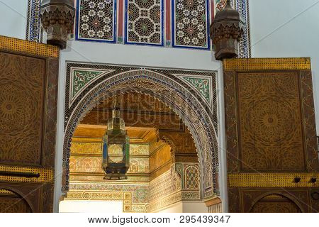 Marrakesh, Morocco - Jan 20: Moroccan Architecture Traditional Arabian Design - Rich Riyad Dar Si Sa