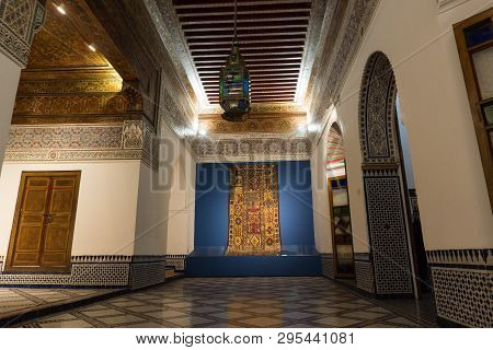 Marrakesh, Morocco - Jan 20: Moroccan Architecture Traditional Arabian Design - Rich Riyad Dar Si Sa