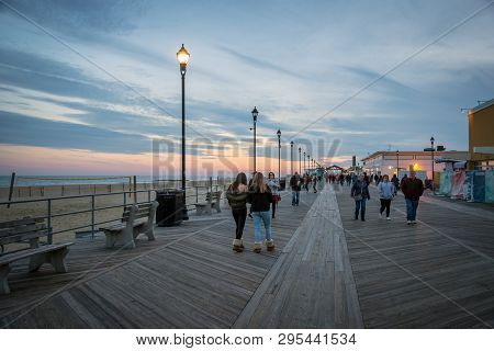 Asbury Park, New Jersey - November 25: The Asbury Park Boardwalk After Sunset On November 25 2017 In