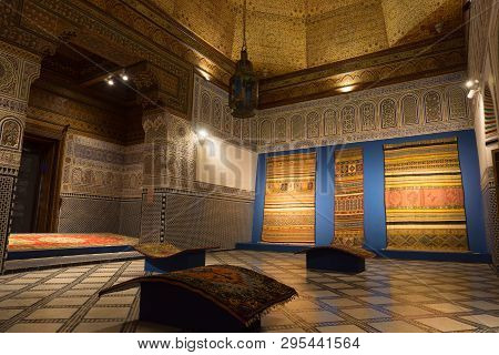 Marrakesh, Morocco - Jan 20: Moroccan Architecture Traditional Arabian Design - Rich Riyad Dar Si Sa