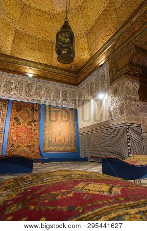 Marrakesh, Morocco - Jan 20: Moroccan Architecture Traditional Arabian Design - Rich Riyad Dar Si Sa