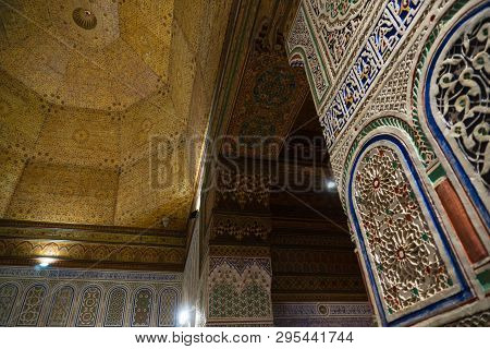 Marrakesh, Morocco - Jan 20: Moroccan Architecture Traditional Arabian Design - Rich Riyad Dar Si Sa