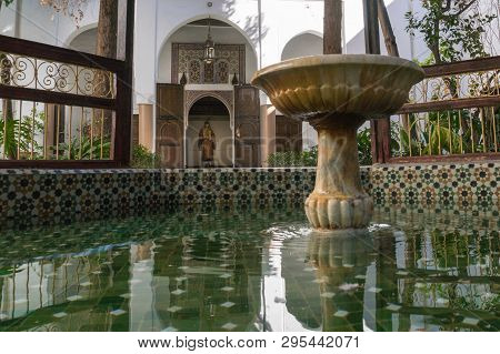 Marrakesh, Morocco - Jan 20: Moroccan Architecture Traditional Arabian Design - Rich Riyad Dar Si Sa