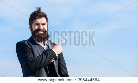 Project Manager. Businessman Against The Sky. Brutal Caucasian Hipster With Moustache. Mature Hipste