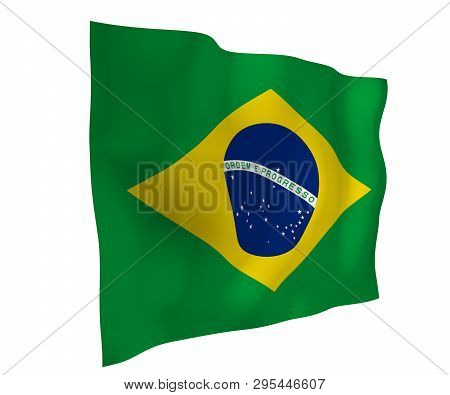 Waving Flag Of Brazil. Ordem E Progresso. Order And Progress. Rio De Janeiro. South America. State S