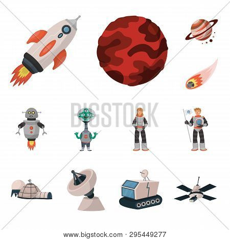 Vector Illustration Of Space  And Galaxy  Sign. Collection Of Space  And Travels  Stock Symbol For W