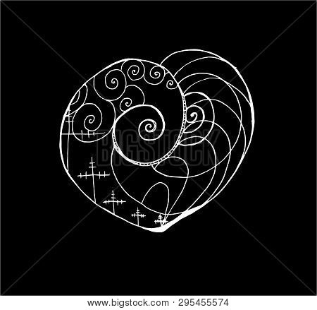 Illustration With Tension Pillars, Spirals, Waves Inscribed In The Heart. Technique And Progress. Ch