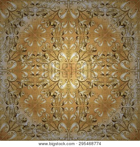 Vector. Flat Elements. Doodles Beige And Brown On Colors. Design. Tender Fabric Pattern. Seamless Pa