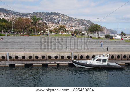 Funchal, Madeira, Portugal - 14 March 2019: A Boat Belonging To The Portugal Maritime Authority Moor