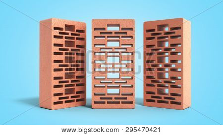Solid Clay Bricks Used For Construction New Red Brick 3d Render On Blue Gradient Background