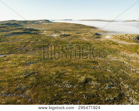 Hardangervidda Mountain Plateau Landscape. National Tourist Hardangervidda Route. Norway In Summer.